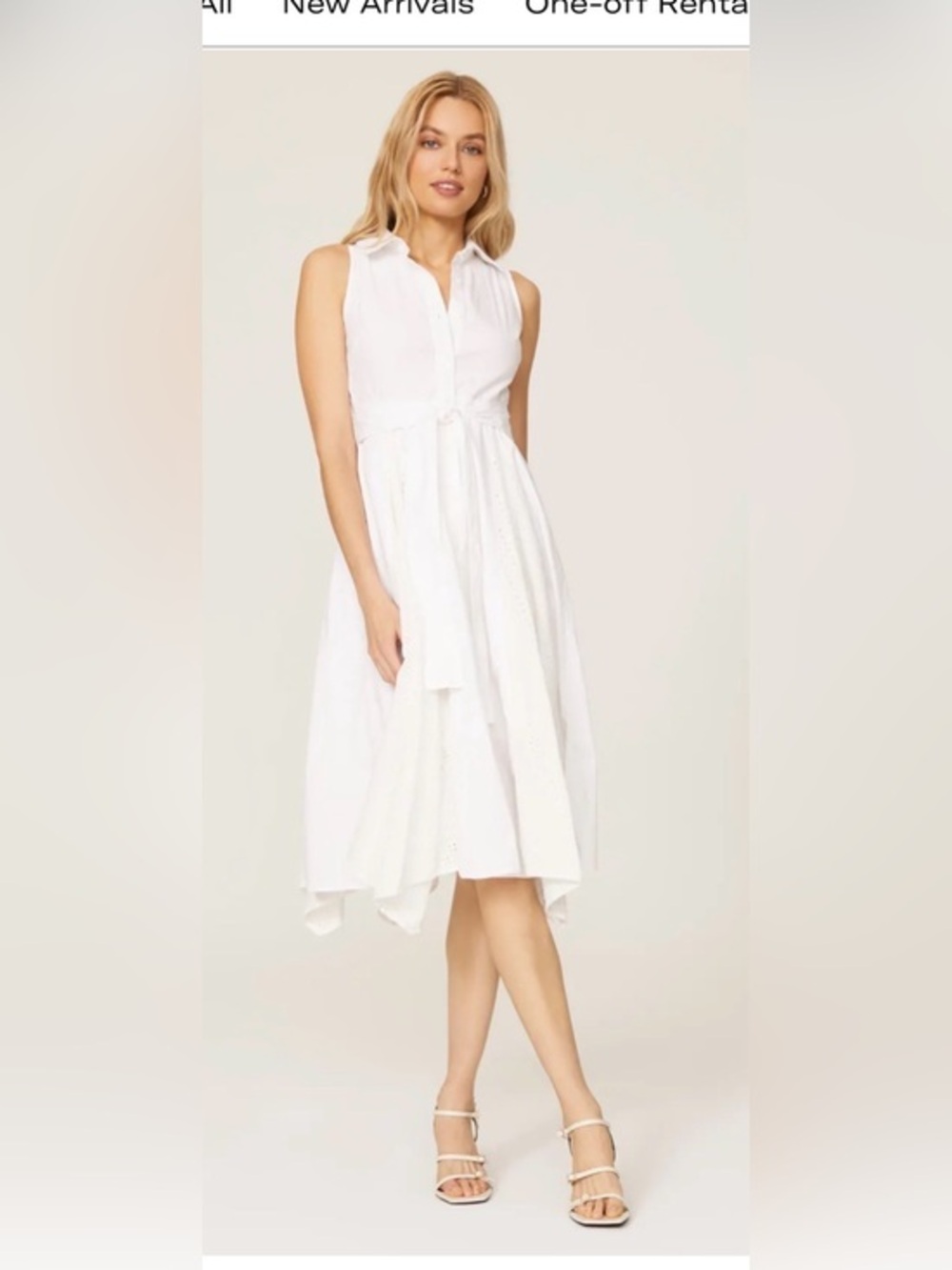 Marissa Webb Collective White Eyelet Belted Midi Shirt Dress -4- MSRP $395